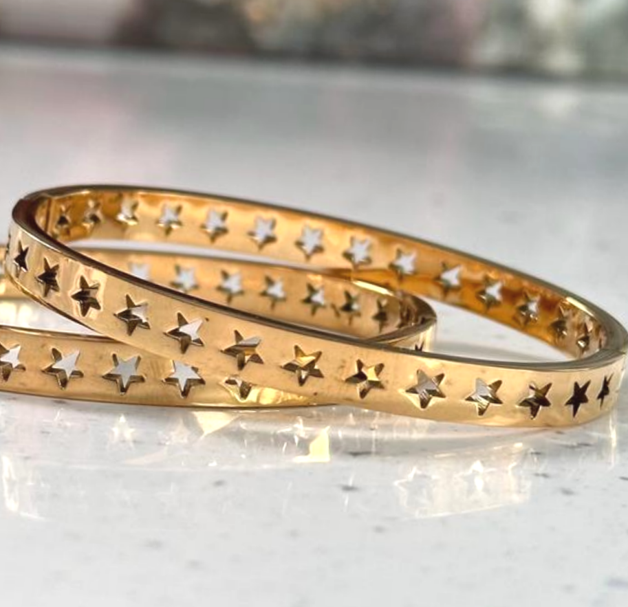 Gold Bangle with Stars Silver