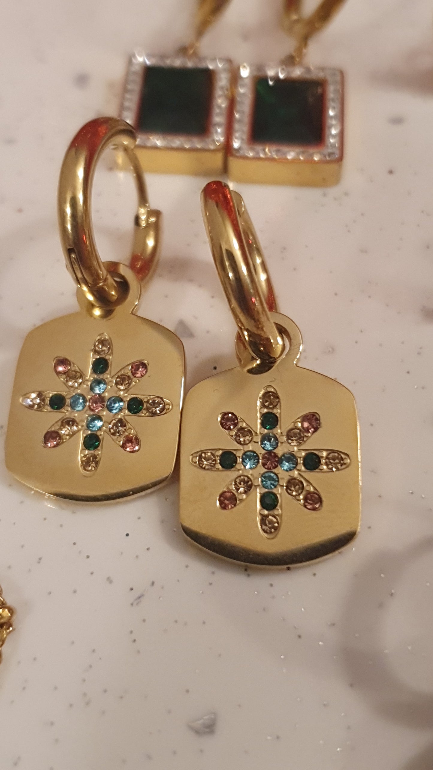 Gold Star Pendant Earrings