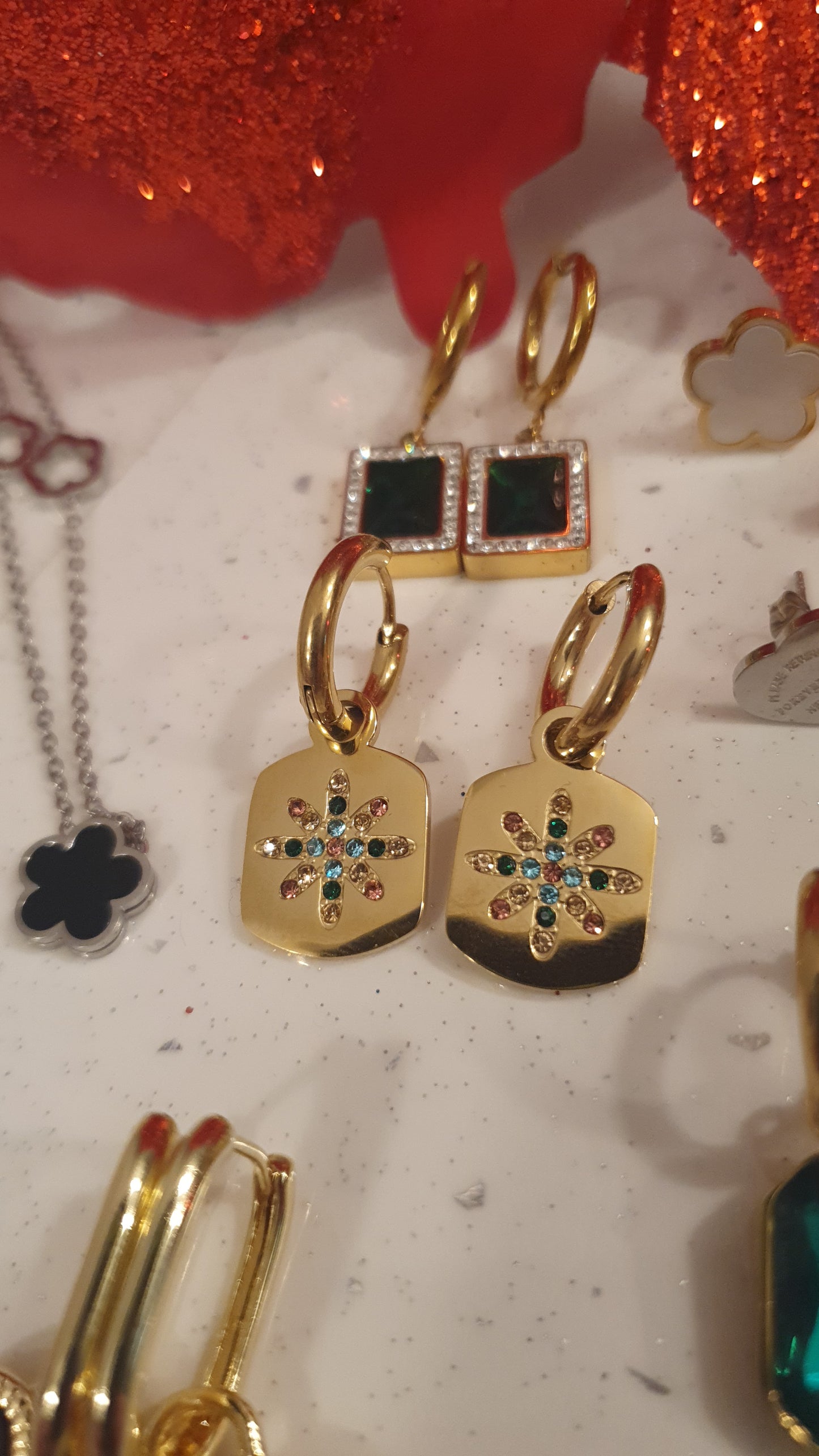 Gold Star Pendant Earrings