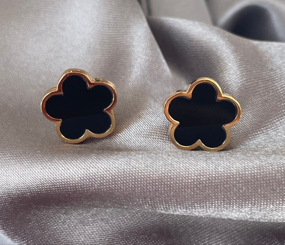 Clover Earrings Black & Gold